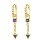 Classic Dark Blue Zircon Triangle Square Piercing Earrings Steel