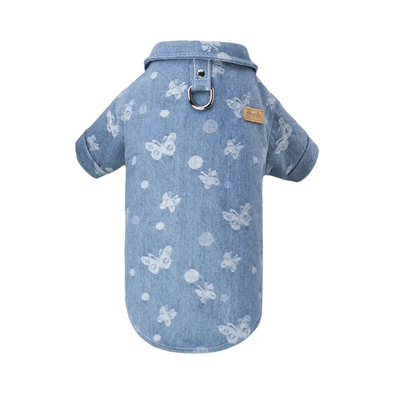 Denim Dog Jacket Bear Butterfly Print Pet Clothes