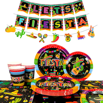 90pc Mexican Fiesta Party Tableware Set Plates Cups Napkins - Ship from UK