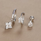 3PCS Vintage Design Four Flower Zircon Hoop Earrings Set Steel