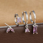 4PCS Stainless Steel Huggies Hoop Earrings Rose Red Crystal Zirconia