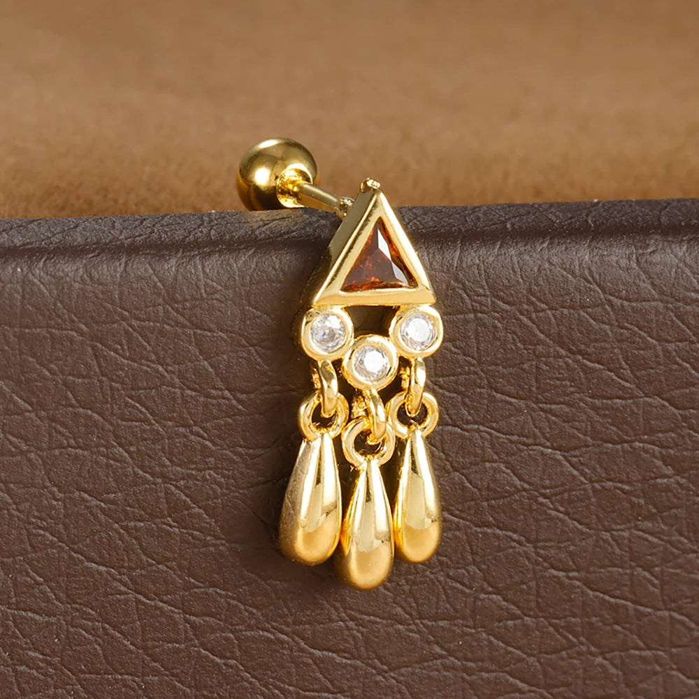 1PC Stainless Steel Zircon Gold Colour Triangle Stud Earrings