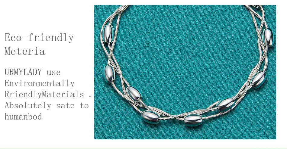 Fashion Bead Chain Bracelet 925 Sterling Silver Women Lady Wedding Jewellery
