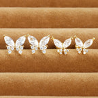 Vintage Gold Plated Stainless Steel Butterfly Studs Snowflake Zircon