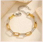 Two Tone Twist Link Paperclip Bracelet for Women, Chunky Stainless Steel Bracelet Adjustable Link, 18k Gold Plated Jewelry