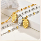 Two Tone Stainless Steel Virgin Mary Bracelet for Women, Rosary Beaded Cross Bracelets, Non Tarnish Religious Jewelry