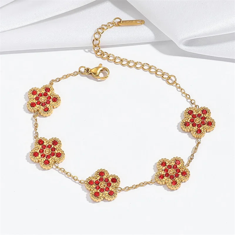 Flower Clover Zircon Stainless Steel Bracelet 2025 Trendy Wrist Chain
