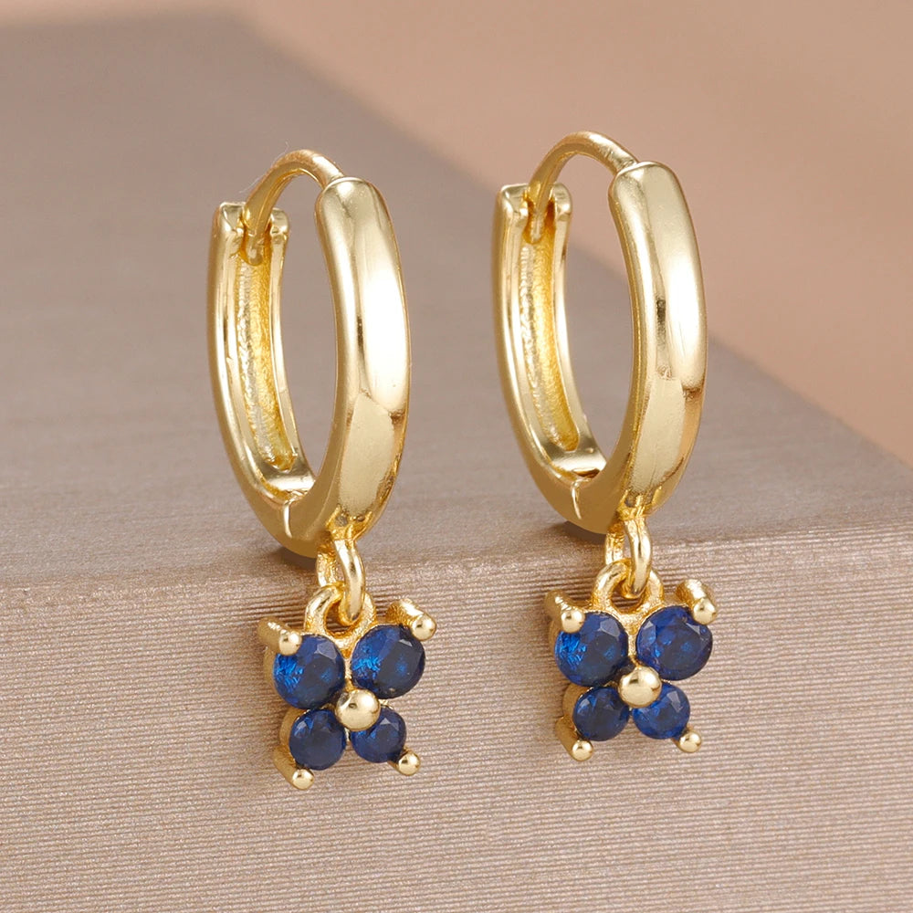 1 Pair Fashion Stainless Steel Zircon Butterfly Pendant Earrings Helix