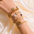 Heart Pearls Stainless Steel Charm Bracelet Girls Birthday Jewellery