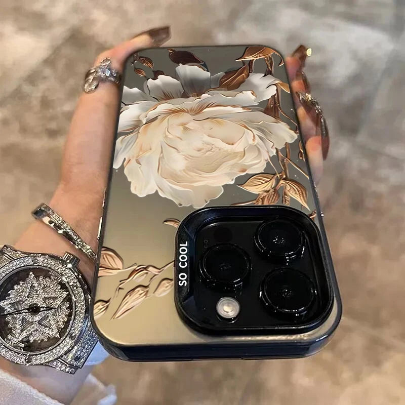 Gold Lotus Silver IMD Case for iPhone 16 15 14 13 12 11 Pro Max