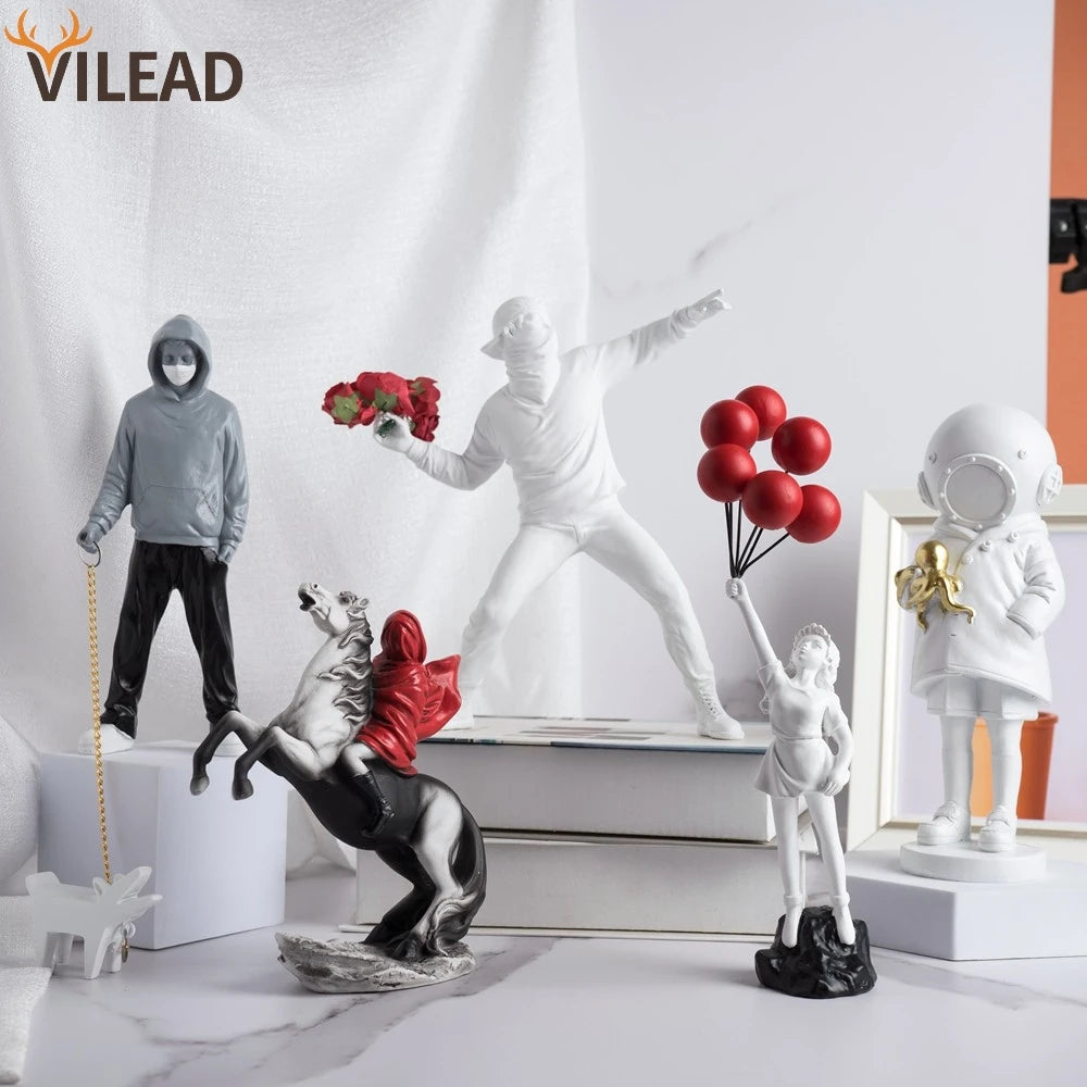 Sculpture Collection Flower Thrower Statue Pop Art Modern Balloon Girl Home Decor