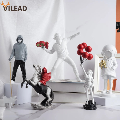 Sculpture Collection Flower Thrower Statue Pop Art Modern Balloon Girl Home Decor