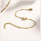 Charms Pave Initial Letter Bracelet, Paperclip Satellite Chain Stainless Steel Gold Plated, Handmade Jewelry for Women