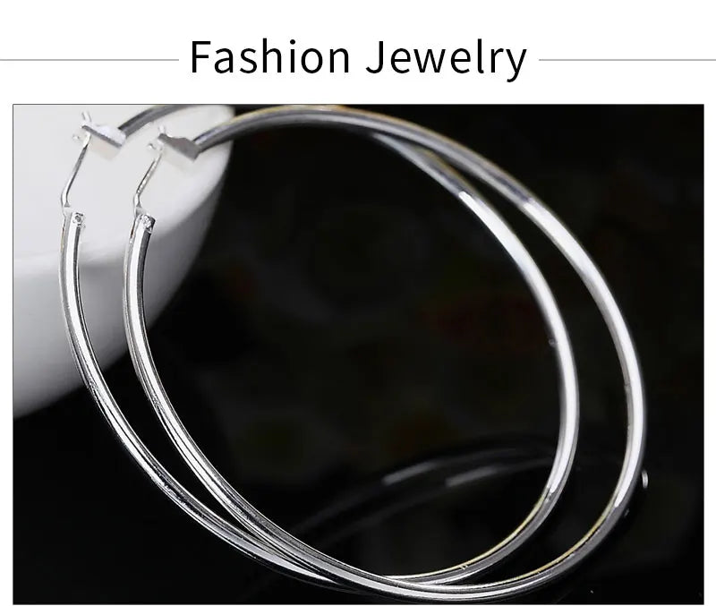 925 Sterling Silver 50mm Simple Circle Earrings Women Engagement Hip Hop Gift