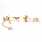 2PCS Pink Zircon Chain Tassel Bowknot Drop Earrings Sweet Pendant