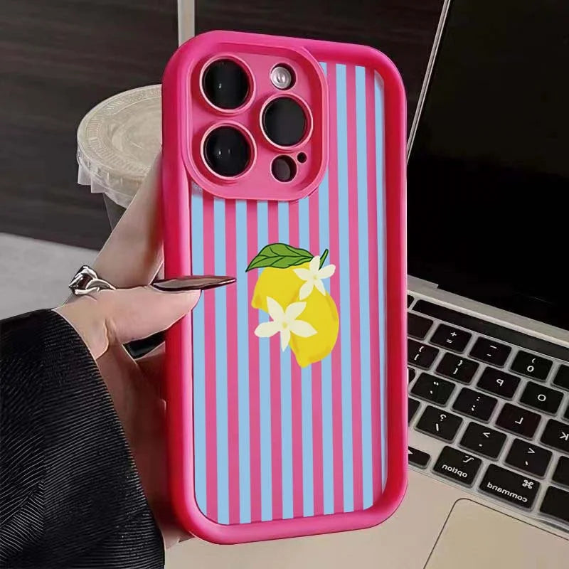 Lemon Cool Stripe Case for iPhone 17 16 15 14 13 12 11 Pro Max XS XR 7 8 Plus