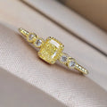 925 Sterling Silver Geometric Yellow Cubic Zirconia Ring Gorgeous Wedding Anniversary Accessory