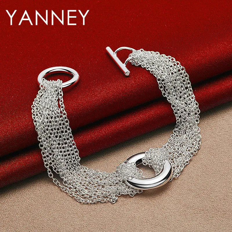 925 Sterling Silver 8-inch Tassel Round Bracelet Women Wedding Jewellery Gift