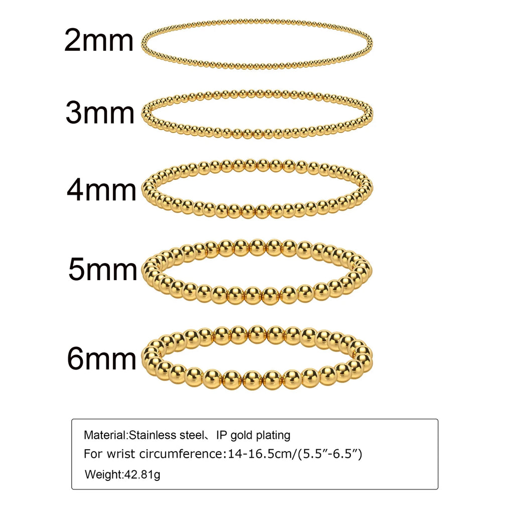 Gold Plated Beaded Braceletfor Women, Stainless Steel Stackable Stretchable Bead Ball Bracelet Hypoallergenic