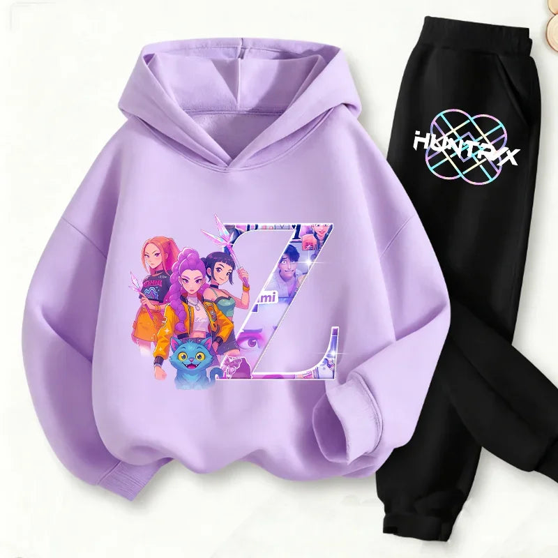 Kids Kpop Demon Hunters Anime Huntrix Sweatshirt & Pants Fashion Tracksuit