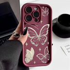 Pink Butterfly Silicone Case for iPhone 17 16 15 14 13 12 11 Pro Max Plus