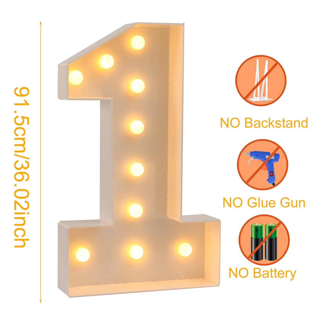 91.5cm Giant LED Light Birthday Number - 1st Birthday, Anniversary, Wedding Decor