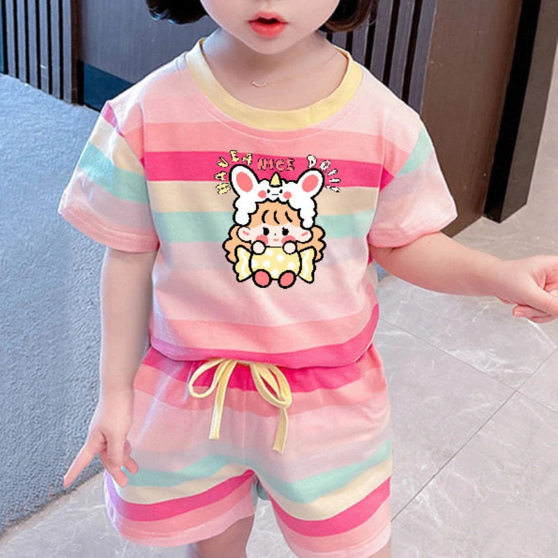 Sanrio Hello Kitty Girls Summer Clothing Set Short Sleeve T-Shirt and Shorts