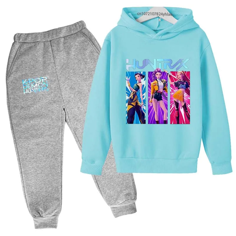 Kids Kpop Demon Hunters Anime Print Hoodie & Pants Tracksuit 2-13 Years