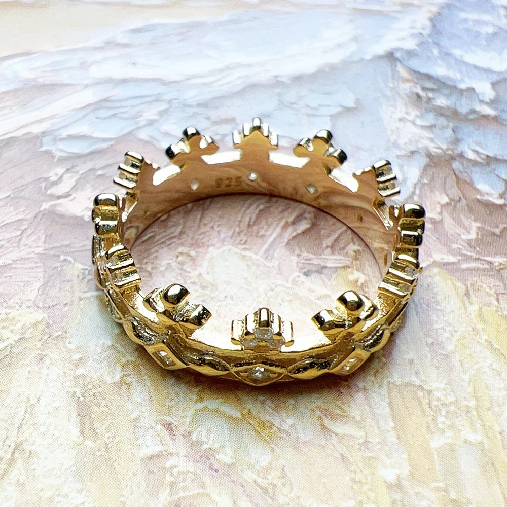 Golden Crown Ring 925 Sterling Silver Summer Classic Fine Jewellery Women
