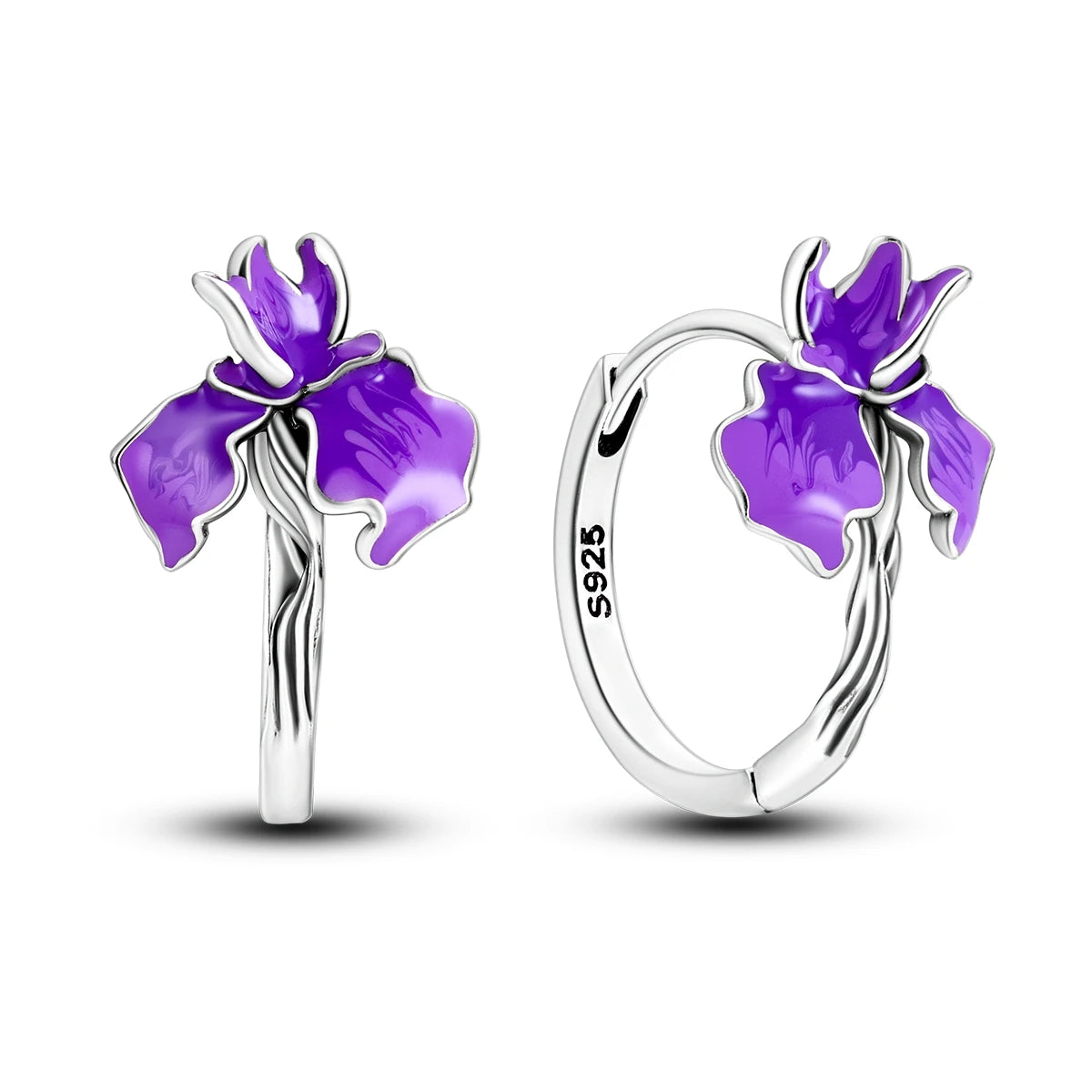 925 Sterling Silver Purple Flowers Versatile Hoop Earrings Fine Birthday Gift