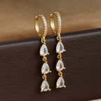 2PCS Luxury Stainless Steel Water Drop Pendant Earrings CZ Zircon