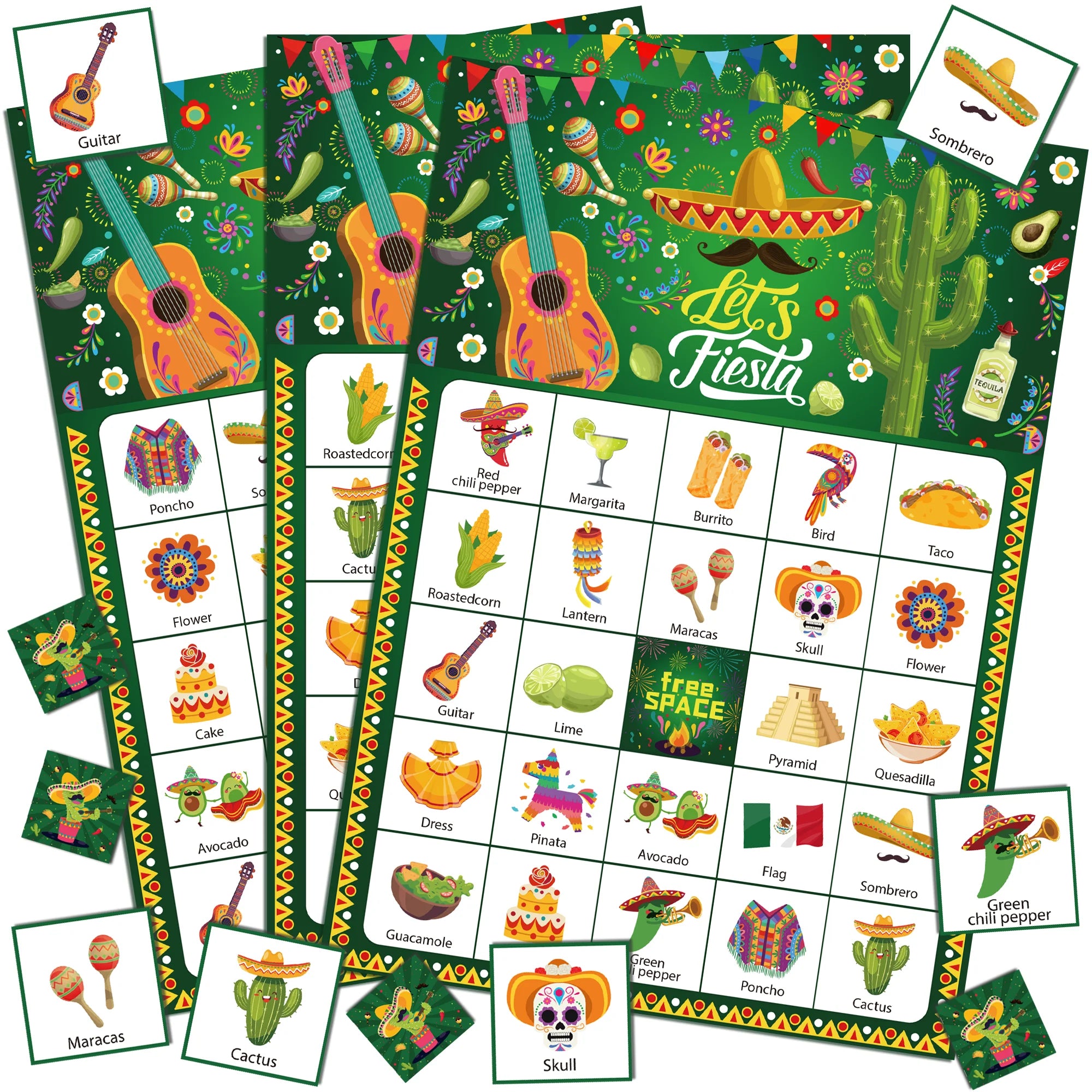 37pc Mexican Fiesta Party Bingo Games Cards Kids Activity Set - Ship from UK