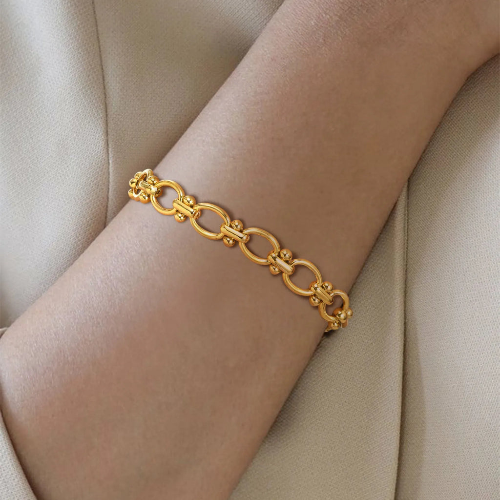 18k Gold Plated Chunky Oval Link Chain Bracelets for Women Thick Stainless Steel Jewelry