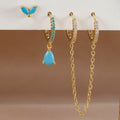 3PCS Sets Stainless Steel Two Hole Hoop Earring Small Leaf Studs