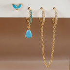 3PCS Sets Stainless Steel Two Hole Hoop Earring Small Leaf Studs