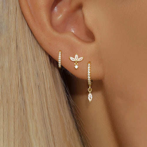 3PCS 9 Styles Gold Plated Geometric Circle Piercing Earrings Set