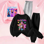 K-pop Girls Cartoon Print Hoodie and Joggers 2-Piece Set Casual Tracksuit