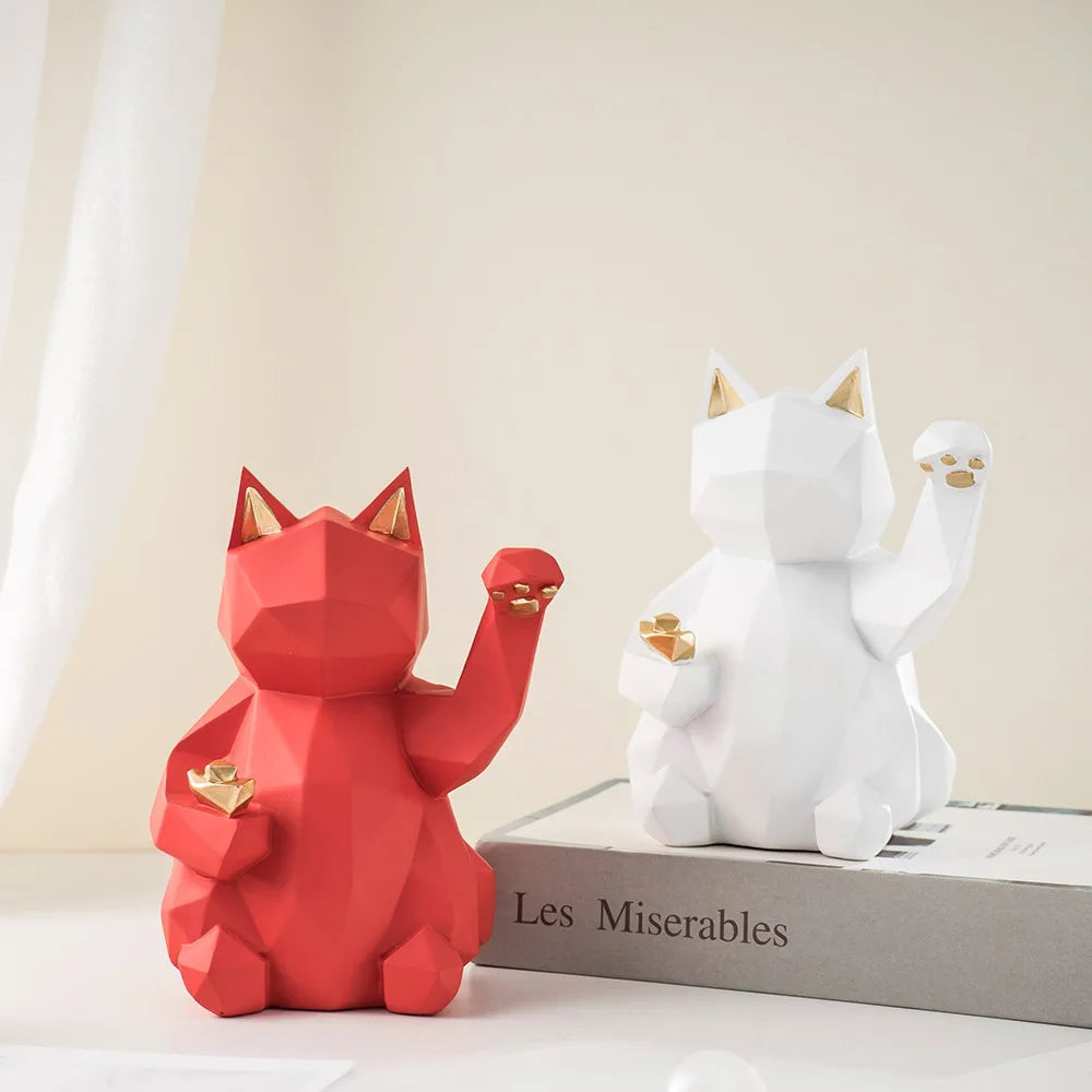 25cm Resin Lucky Cat Statue Nordic Animal Figurine Office Living Room Ornaments