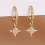 Luxury Stainless Steel Star Dangle Earrings Zircons Geometric Piercing
