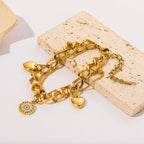 Gold Colour Multilayer Stainless Steel Charm Bracelet Men Women Bangle
