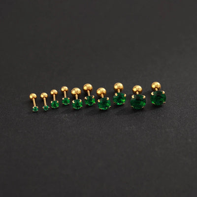 2PC Luxury Green Zircon 4 Claw Stud Earrings Body Piercing Jewelry