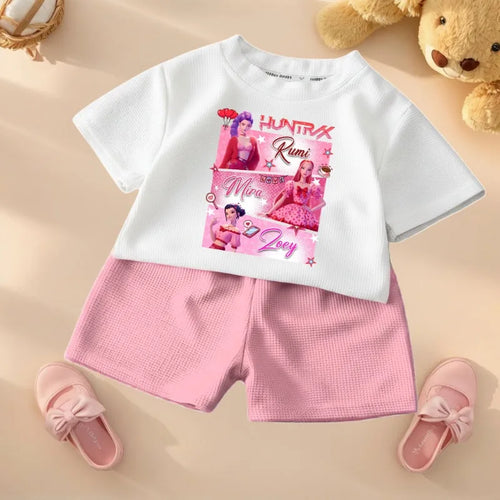K-pop Girls Summer Casual T-Shirt and Shorts 2-Piece Fashion Outfit