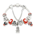 Red Pink Black Crystal Animal Charm Bracelet Heart Mickey Minnie Gift