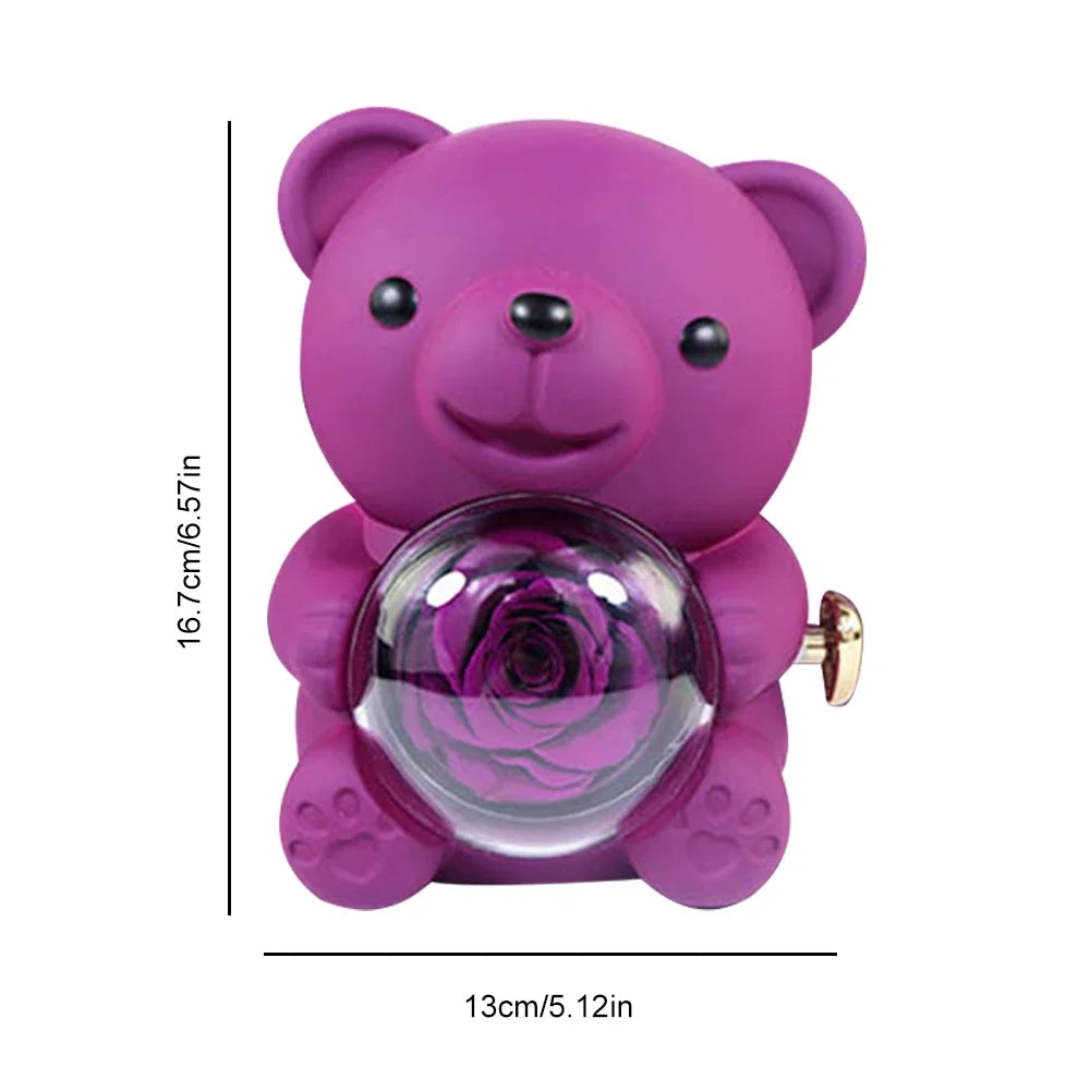 Cute Bear Eternal Rose Teddy Jewellery Box Rotating Valentine's Day Gift Ship from UK