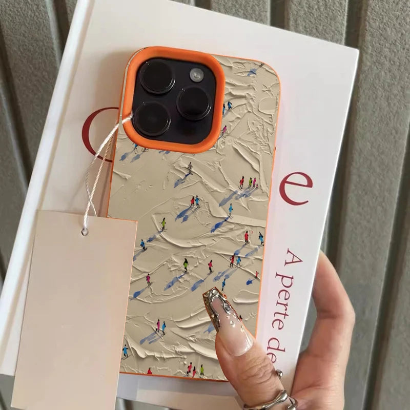 Artistic Skiing Oil Painting Lychee Case for iPhone 17 16 15 14
