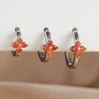 3PCS Simple Flower Zircon Hoop Earrings 18K Gold Plated Steel