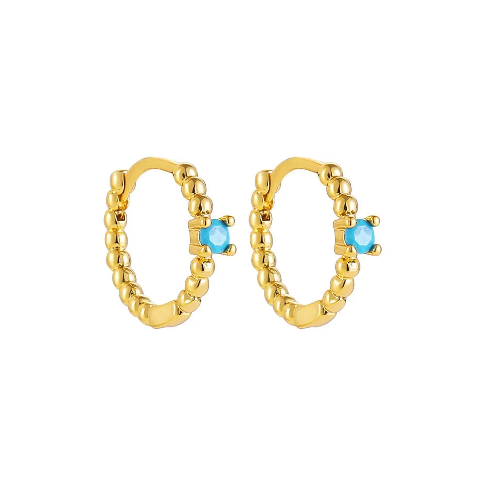 Fashion Crystal Zirconia Small Hoop Earring Geometric Circle Green