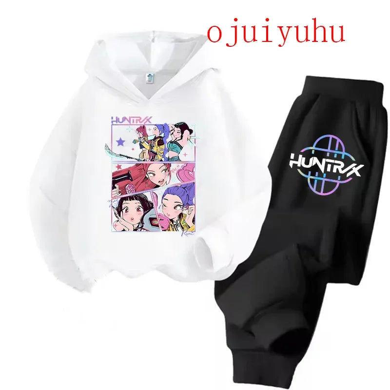 Kids Kpop Demon Hunters Kawaii Hoodie & Sweatpants Set Anime Cartoon Clothing