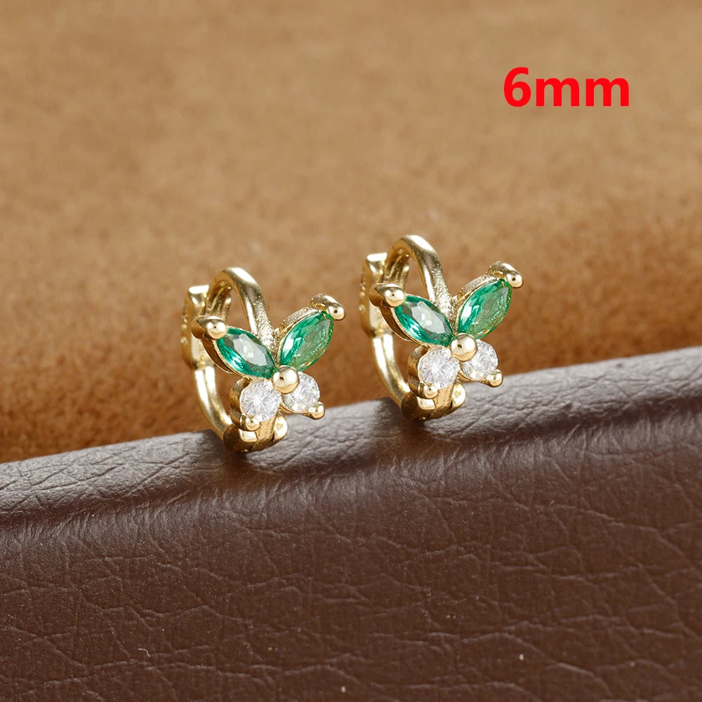 Stainless Steel Zircon Butterfly Minimal Hoop Earrings Gold Huggie