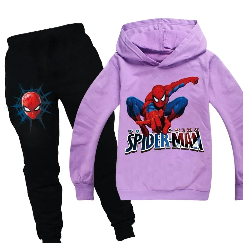 Kids Spiderman Print Hoodie & Pants Suit Boys Girls Casual Clothing Set
